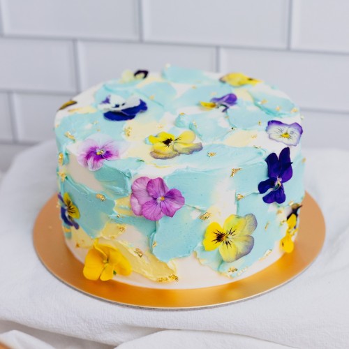 Blue & Yellow Pressed Flower Cake