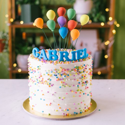 Confetti Cake with Rainbow Balloons
