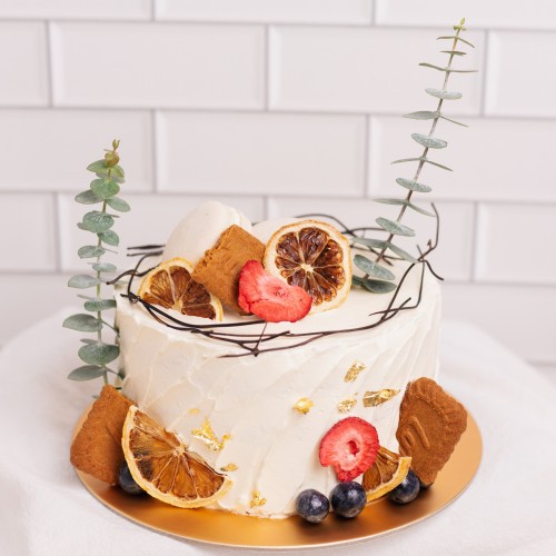 Country Rustic Cake with Eucalyptus and Fruits