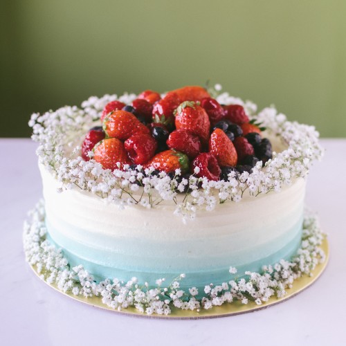 Ombre Cake with Baby's Breath and Mixed Berries