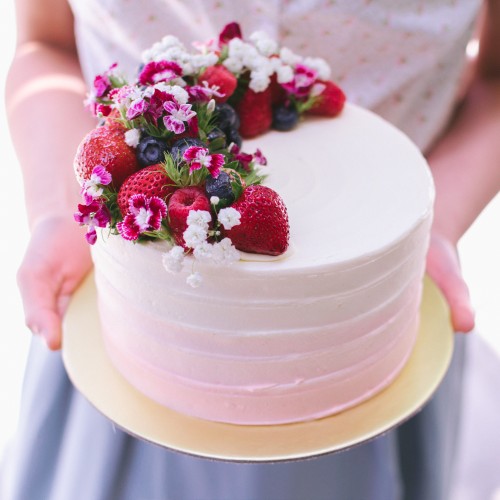 Ombre Cake with Mixed Berries and Fresh Florals