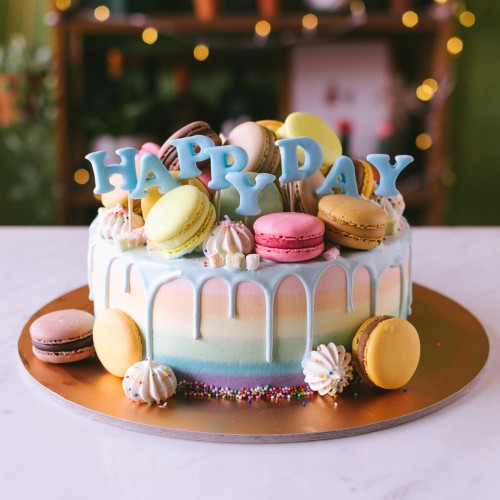 Pastel Rainbow and Macarons Cake