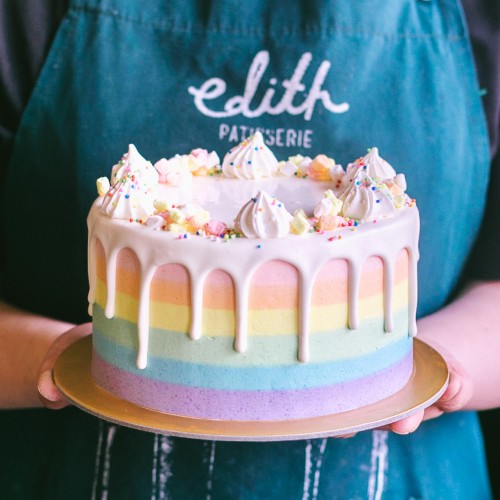 Pastel Rainbow with Chocolate Drizzle and Meringue Decor