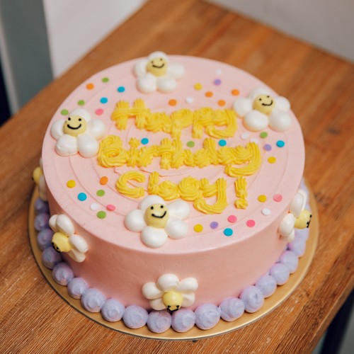 Pink and Purple Daisies Cake with Confetti