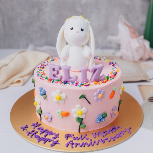Handpiped Flowers & Fruits Cake with Fondant Rabbit Topper