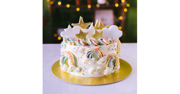 Piped Rainbow And Clouds Cake With Fondant Stars
