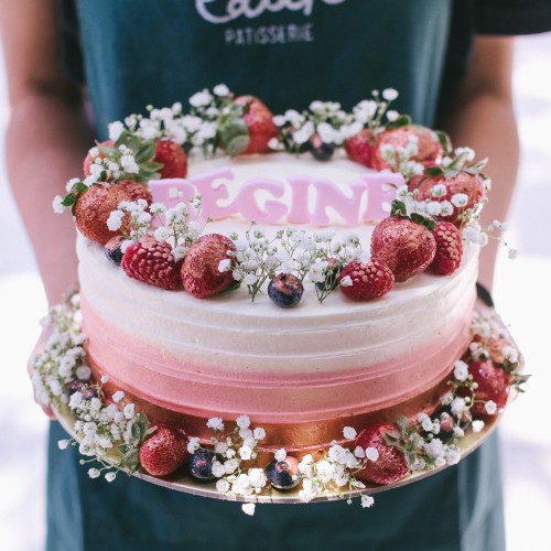 Rose Gold Ombre Cake with Mixed Berries and Baby's Breath