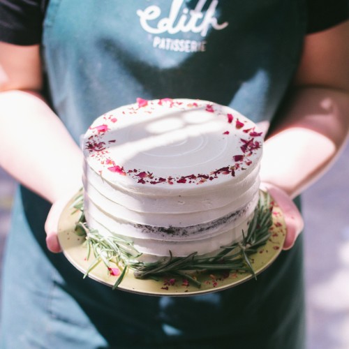 Rustic Cake with Rosemary & Rose Petals