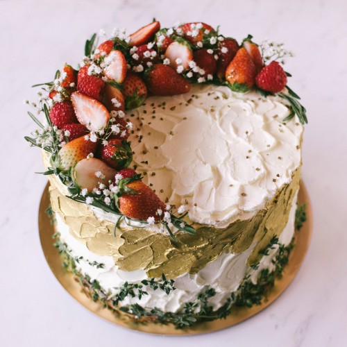 Rustic Gold, Strawberries and Herbs Cake