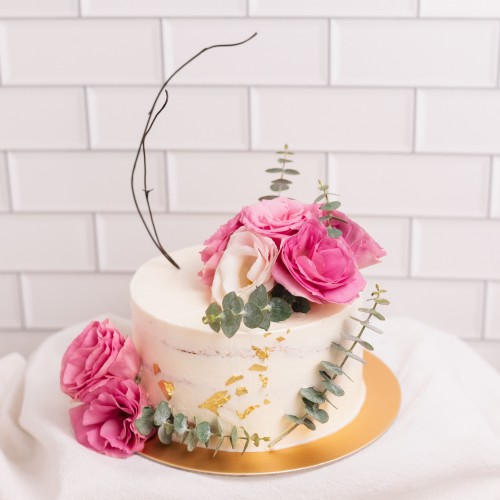 Rustic Pink Floral Bouquet Cake