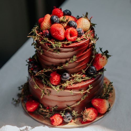 Two Tier Rustic Chocolate Berries and Thyme