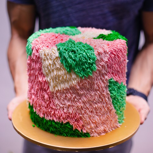 Pink & Green Shaggy Fuzz Cake