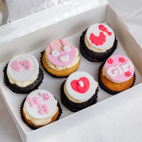 Baby Girl Full Month Cupcakes - Box of Six