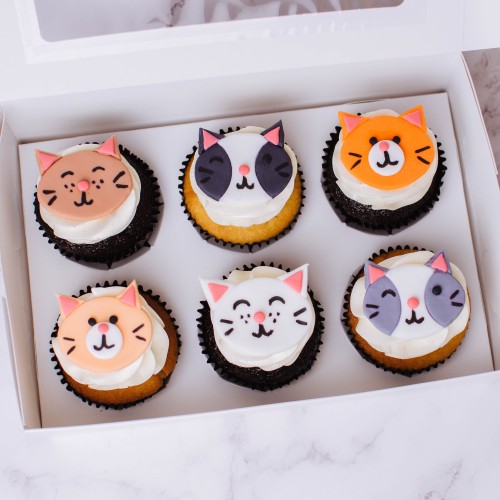 Cat-Themed Cupcakes - Box of Six