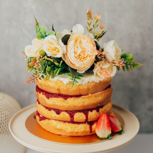 Rustic Naked Cake with Buttercream & Strawberry Compote
