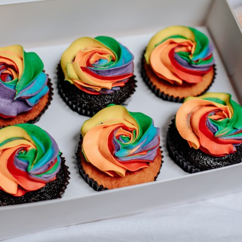 Vibrant Rainbow Swirl Cupcakes - Box of Six