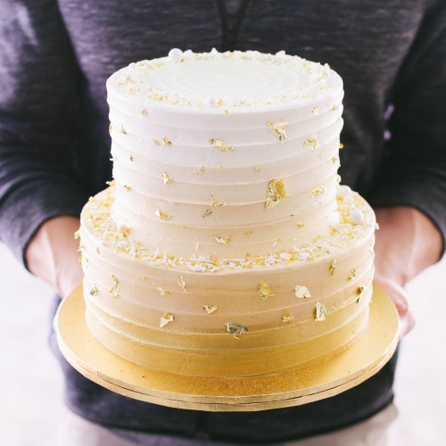 Two Tier Gold Ombre Cake with Gold Leaves