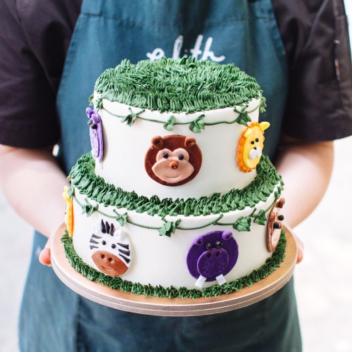 Two Tier Jungle Animal Themed Cake