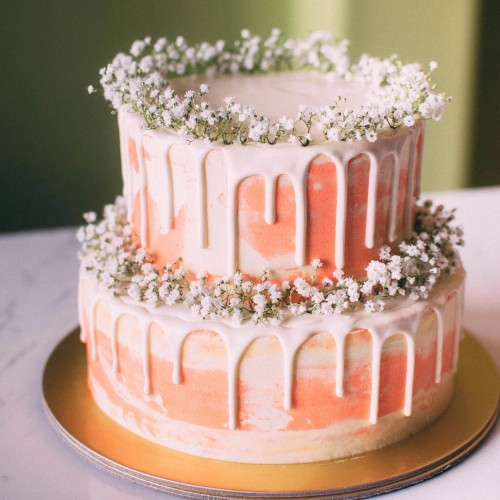 Two Tier Marbled Drizzle Cake with Baby's Breath