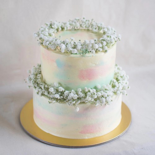 Two Tier Pastel Marble Cake with Baby's Breath