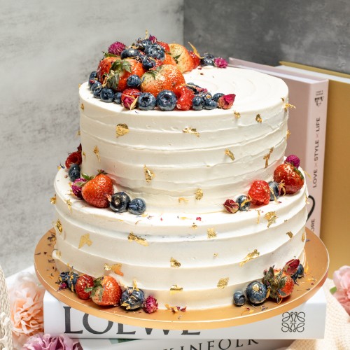 Two Tier Rustic Floral Berry Cake