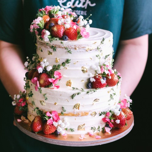 Two Tier Rustic Floral Berry Cake with Thyme