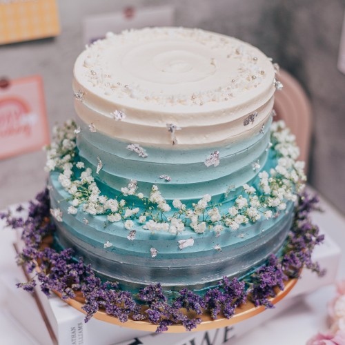 Two Tier Silver Ombre Floral Cake