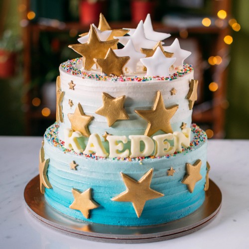 Two Tier Ombre with Stars Cake