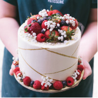 Gold Accent Cake with Mixed Berries and Florals