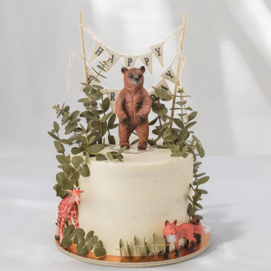 Rustic Eucalyptus Cake with Woodland Creatures