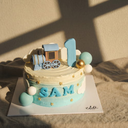 Pastel Blue Ombre Cake with Stars and Train 