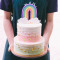 Two Tier Pastel Pink, Mint & Gold with Rainbow Topper