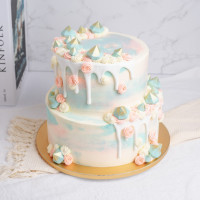 Two Tier Pink and Blue Marbled Gem Cake